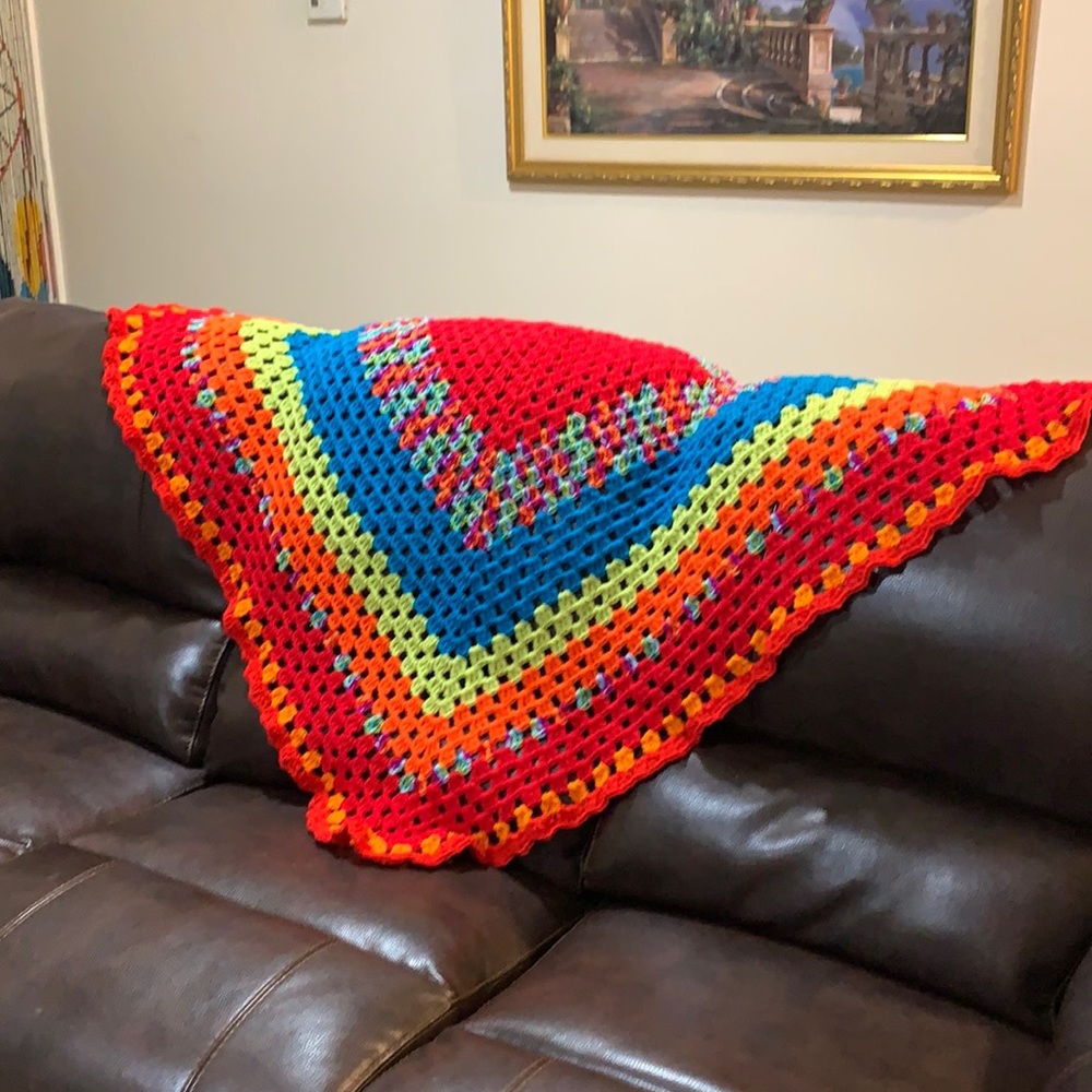 Colorful hand crochet quilt/throw